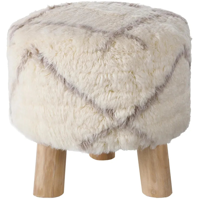 Ručně tkaná vlněná boho stolička s pěnovým polštářem a dřevěnou základnou, 40,6 cm V x 40,6 cm Š, krémová a hnědá