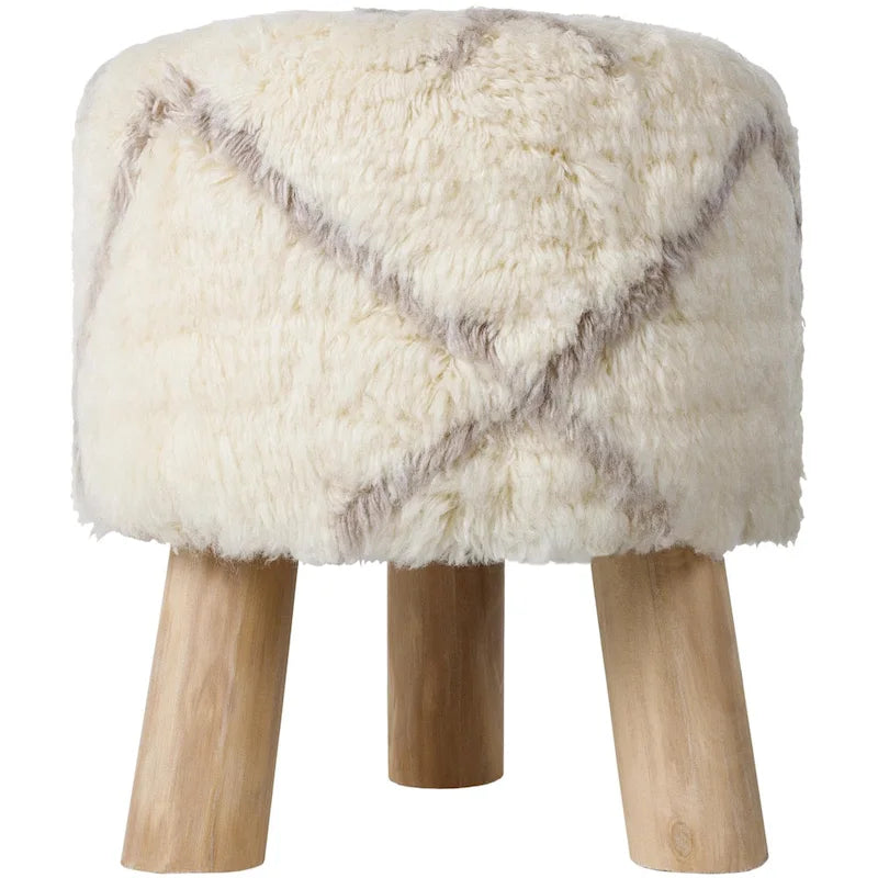 Ručně tkaná vlněná boho stolička s pěnovým polštářem a dřevěnou základnou, 40,6 cm V x 40,6 cm Š, krémová a hnědá